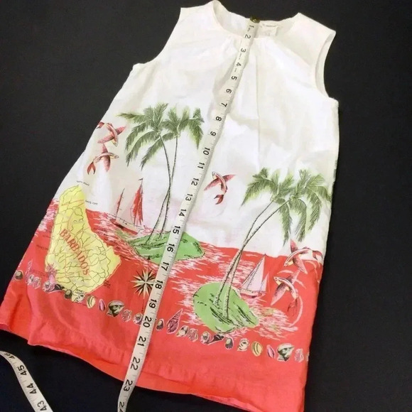 Crewcuts Girls Size 7 Tropical Hawaiian Scene Tank Dress White Orange Pockets - Picture 8 of 10